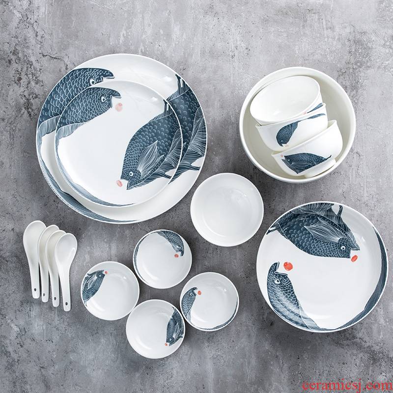 Ceramic tableware suit household set of new ipads porcelain bowl dish dish combination Chinese dishes suit 2 people contracted with the dishes
