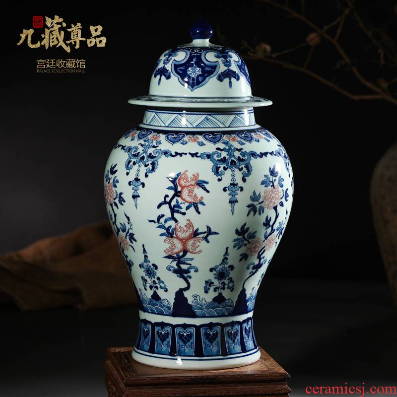 Jingdezhen ceramics furnishing articles antique hand - made youligong general canister vase sitting room of Chinese style household decoration