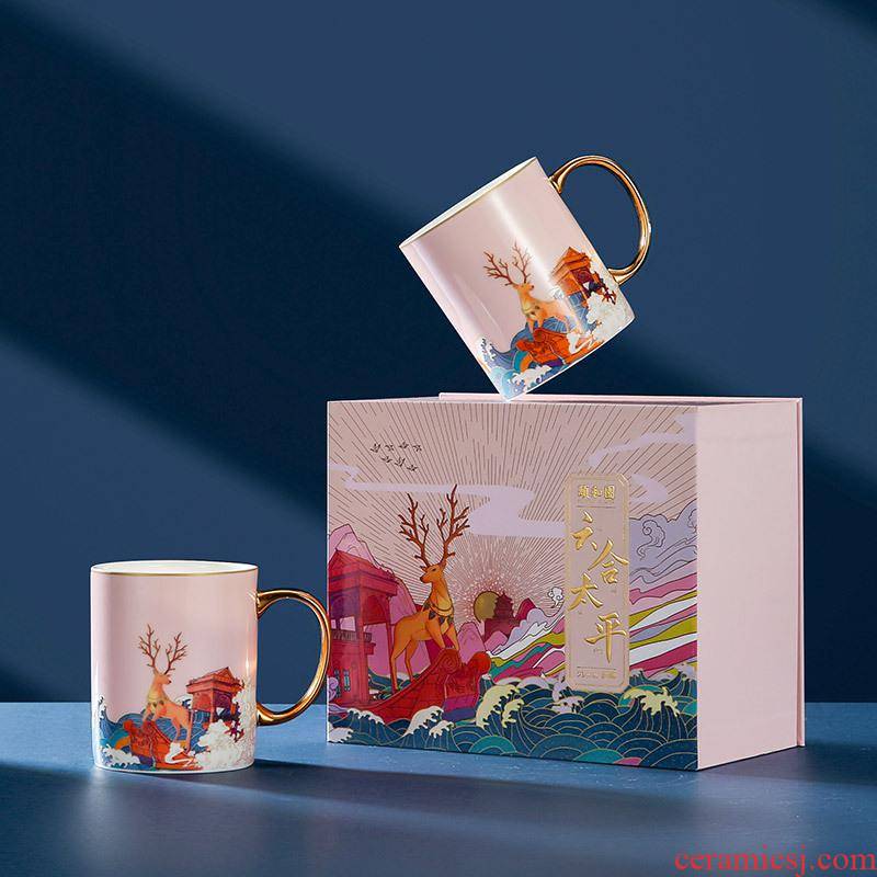 The tide of The Summer Palace cup Chinese wind lovers ceramic coffee cup gift mugs creative move trend