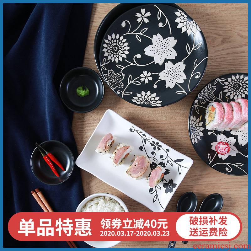 Leaves dance yuquan 】 【 Japanese creative ceramic dishes home western food steak plate tableware suit the dishes