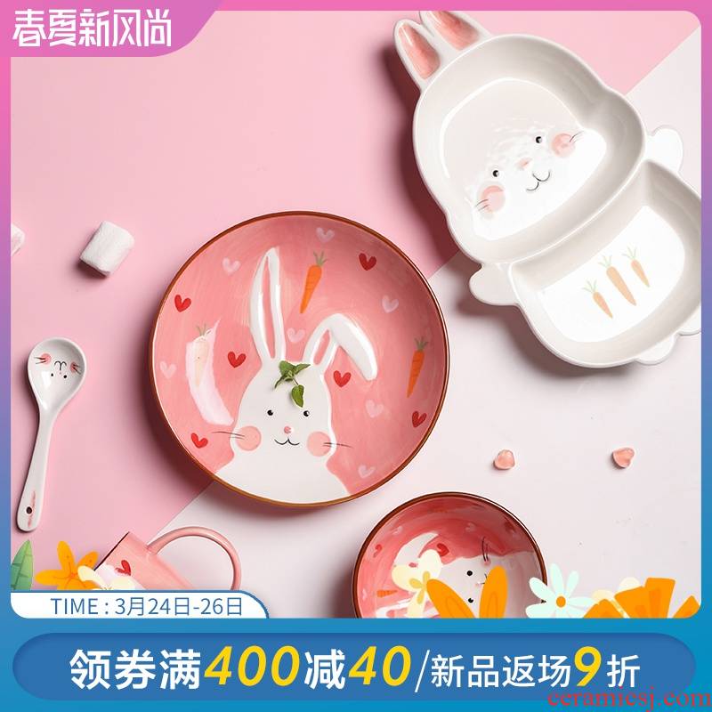 Selley express animal model ceramic tableware suit baby children eat bowl points tray was breakfast tray was covered for 5 times