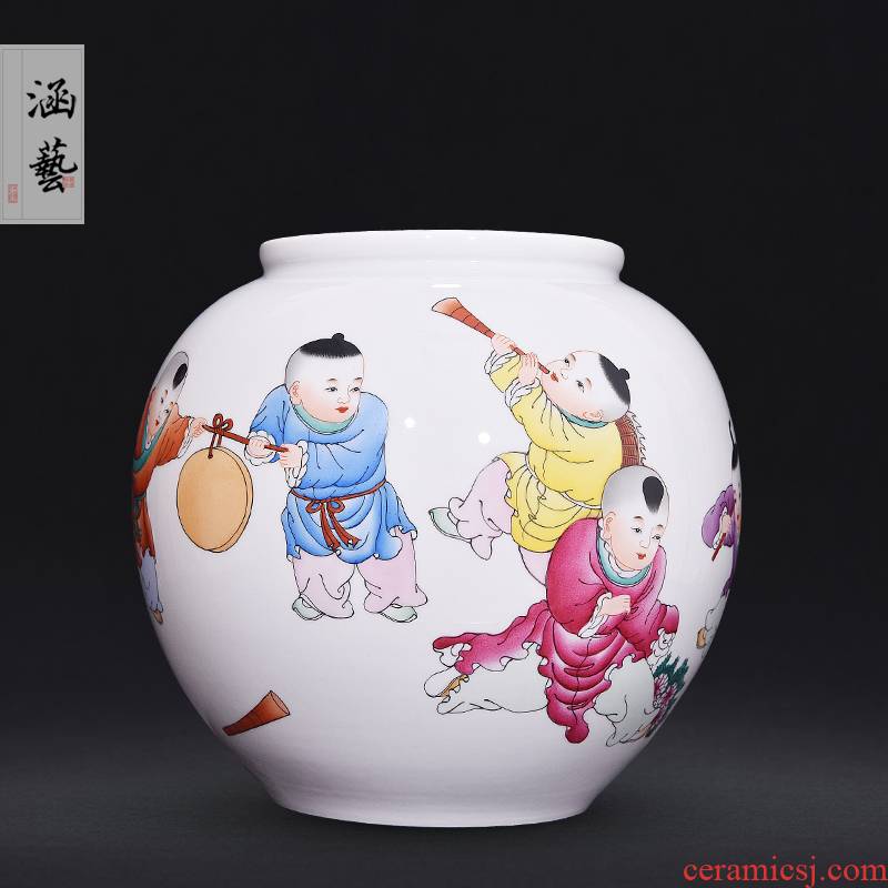 Jingdezhen ceramic hand - made baby play JiXiangFu tube of new Chinese style flower arrangement sitting room decoration as furnishing articles craft gift