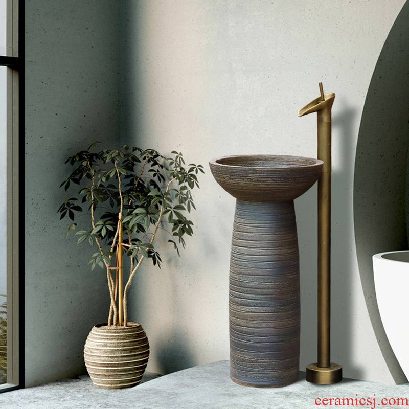 Vertical column basin ceramic column type lavatory courtyard simple is suing floor industry integrated wind basin sink