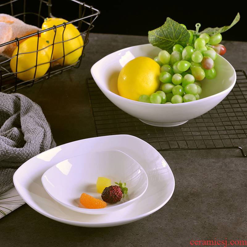 Jingdezhen deep pure white household salad bowl dish ipads porcelain dish dish plate triangle soup plate ceramic bowl pasta dish