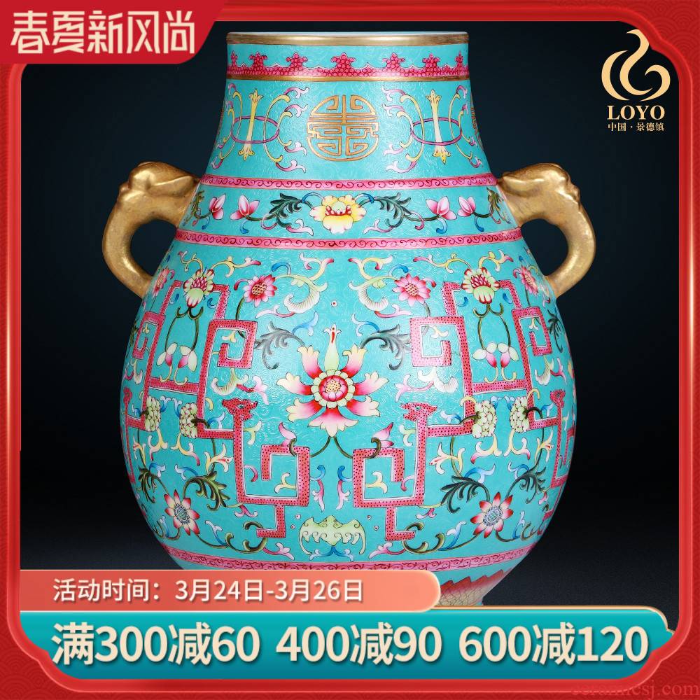 Jingdezhen ceramics vase imitation the qing qianlong blue scramble for flower pattern f barrels statute of Chinese style household decorations
