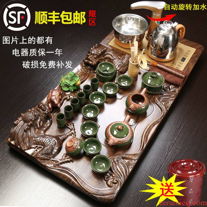 Zhuo royal ceramic kung fu tea set office household contracted tea table of a complete set of automatic electric furnace solid wood tea tray