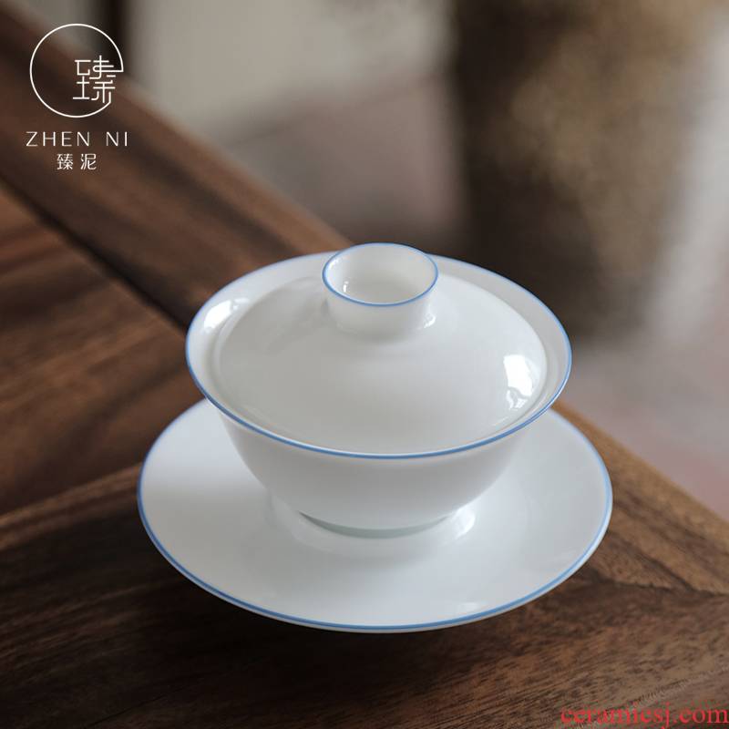 By pure manual mud only three tureen dehua white porcelain cups thin foetus ceramic bowl large kung fu tea tea bowl