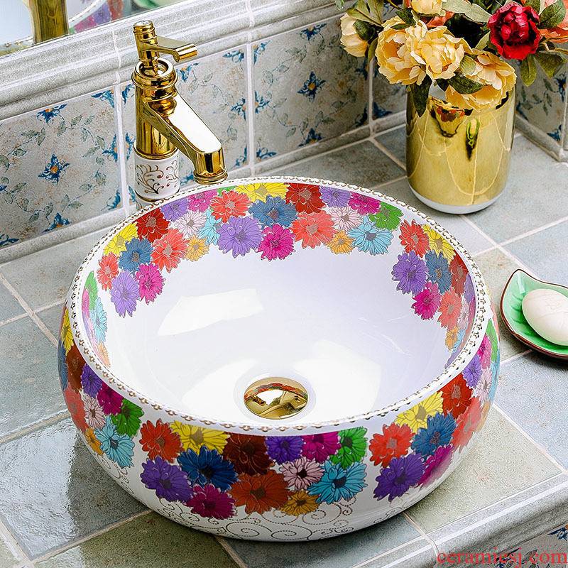 Basin of wash one on round ceramic household European art creative wei yu the bathroom toilet Basin washing a face plate