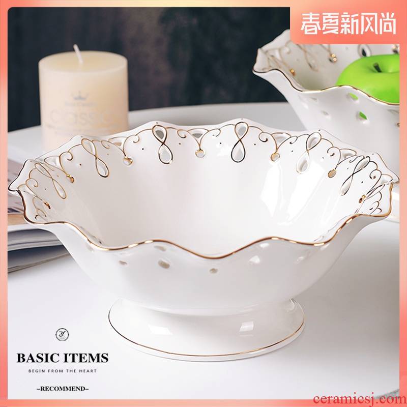 Creative fashion see European ceramic hollow out big fruit bowl dried fruit bowl sitting room home decoration modern furnishing articles