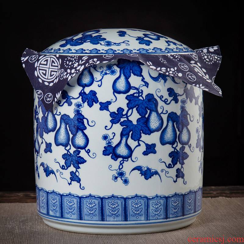 Jingdezhen ceramic pu 'er tea pot seal pot wake receives stored tea cake with cover household storage cylinder oversized