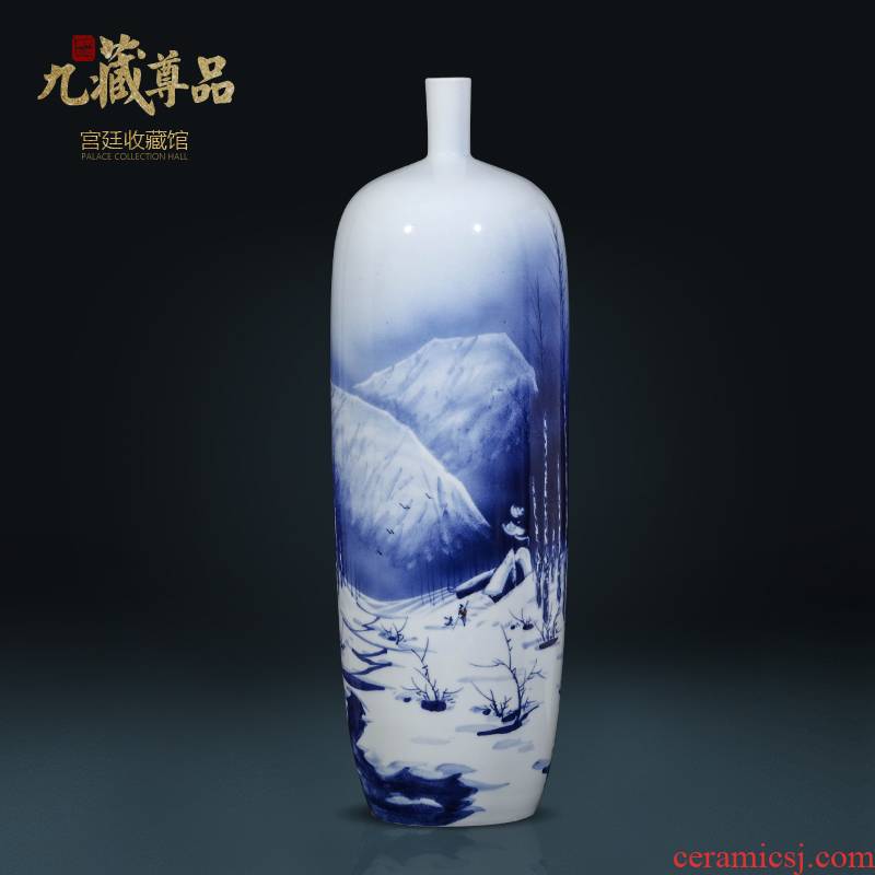 Jingdezhen ceramics famous hand - made snow of blue and white porcelain vase household living room TV cabinet decorative furnishing articles arranging flowers
