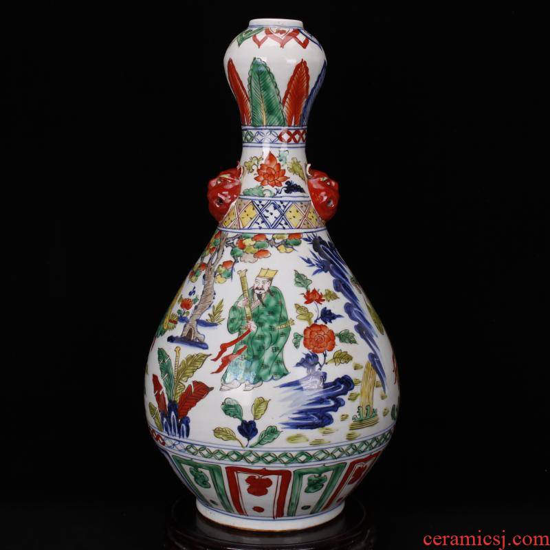 Jingdezhen RMB imitation antique curios colorful eight immortals character lines garlic bottles of vintage ceramic decoration old collections