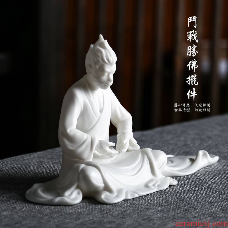Zen Monkey King furnishing articles white Monkey Monkey manual its handicraft ceramic tea pet car move