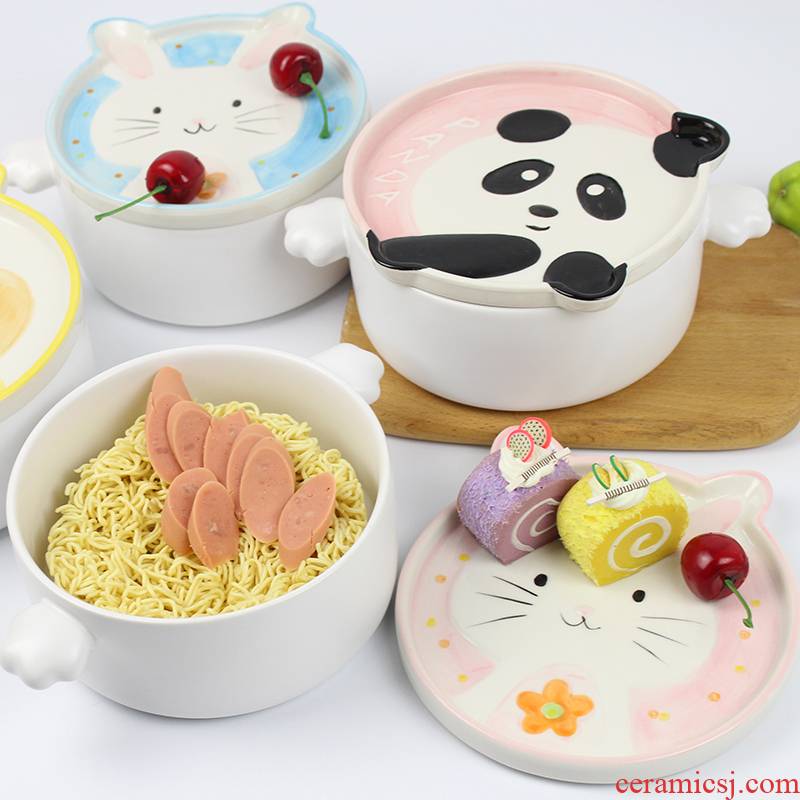 Love graces the new cartoon ceramic terms rainbow such as bowl hand - made practical students dormitory tureen high temperature resistant easy to clean