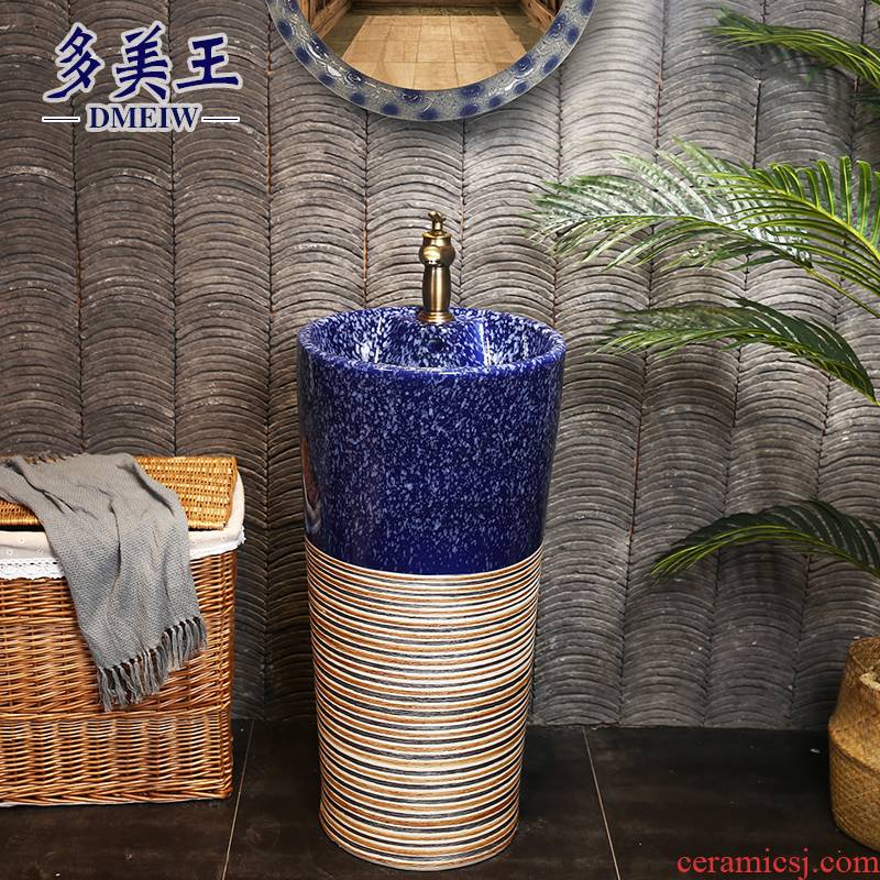 What king of blue glaze pillar basin archaize floor type restoring ancient ways the sink basin ceramic column type lavatory