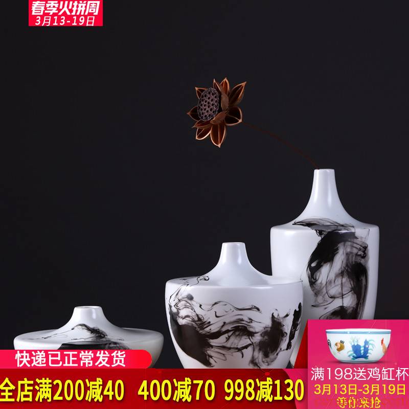 Jingdezhen ceramics modern new Chinese style Chinese ink painting wind three - piece archaize sitting room place zen vase