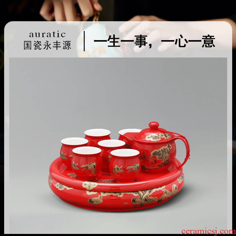 The porcelain yongfeng source and flamingos life of long ceramic tea suit make tea cup teapot tea tray was suit