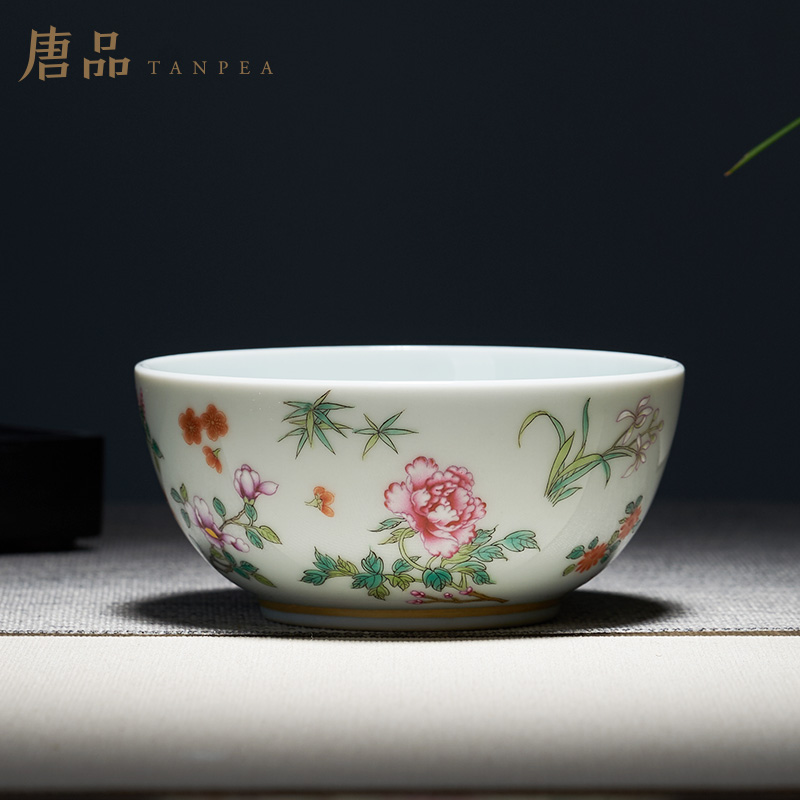 Tang Pin checking flowers colored enamel cup cup personal Lord jingdezhen ceramic powder enamel large bowl kung fu tea set