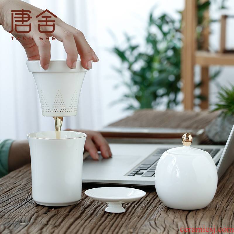 Tang's white porcelain crack cup tea caddy fixings home office travel to crack cup cup with filter tea set