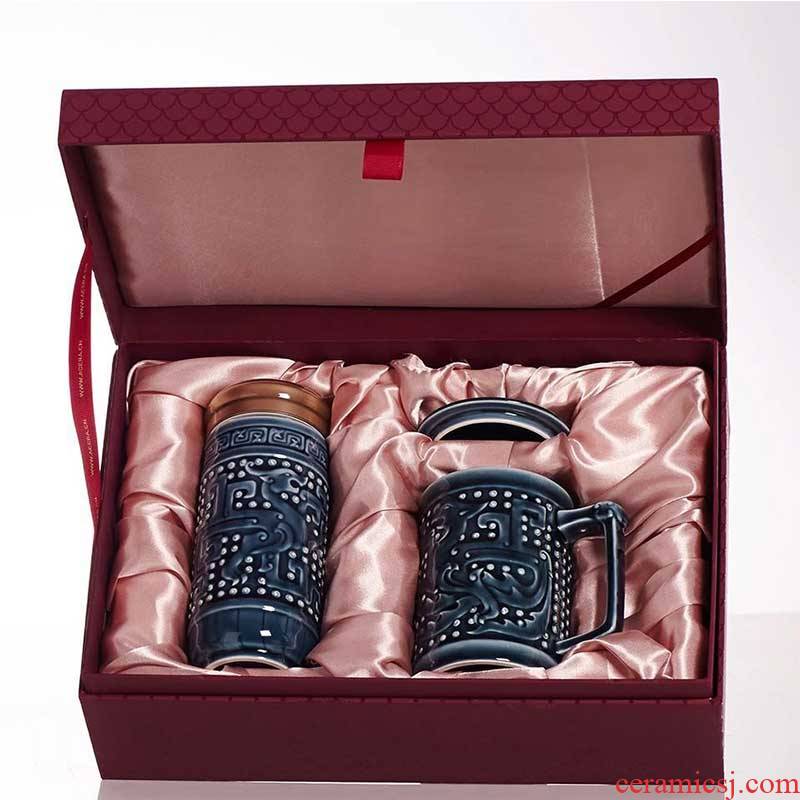 Do Tang Xuan porcelain longfeng gift boxes, portable CPU + business office ceramic cup with cover water in a cup