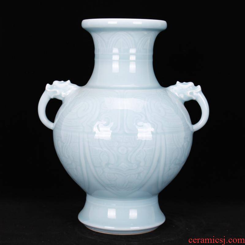 Jingdezhen imitation of the yongzheng emperor qianlong antique antique shadow blue glaze carving Chinese style restoring ancient ways vase household adornment furnishing articles