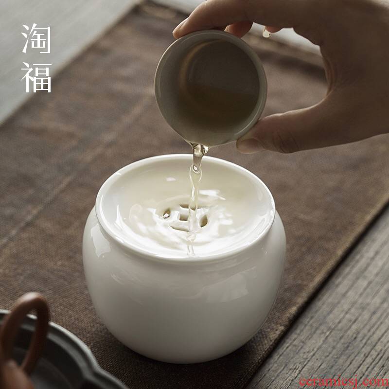 Dehua white porcelain tea to wash to the writing brush washer from home water jar is Japanese zen tea taking with zero kung fu tea accessories trumpet with cover