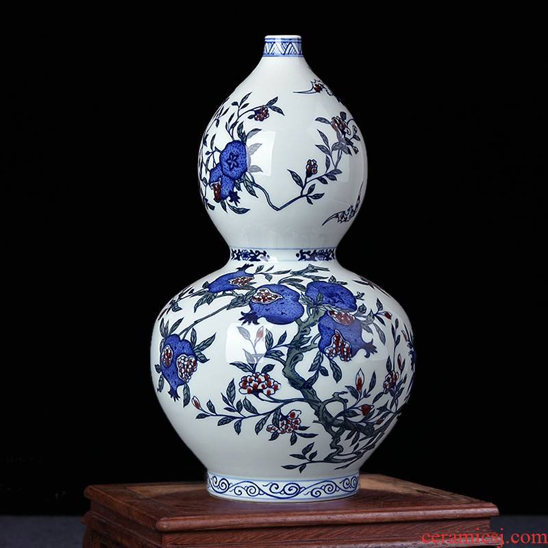 Jingdezhen ceramic vases, antique hand - made porcelain up gourd Chinese style living room TV cabinet decorative furnishing articles arranging flowers