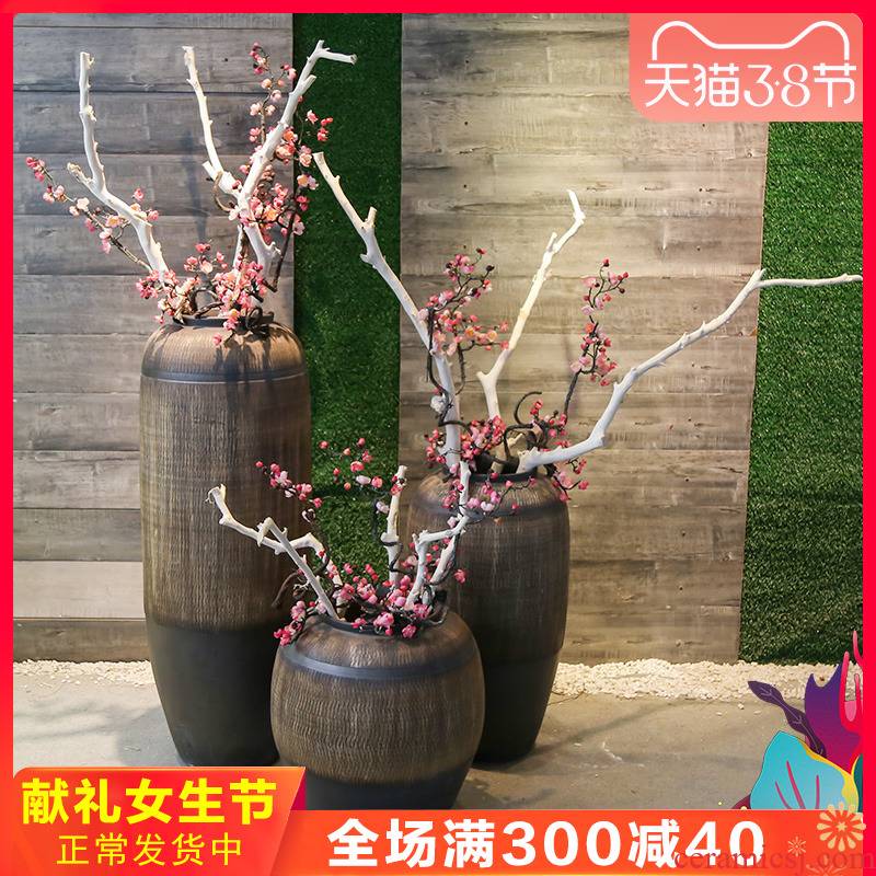 Coarse pottery restoring ancient ways is big flower implement hotel floor clay ceramic simulation flower vase sitting room adornment furnishing articles suit
