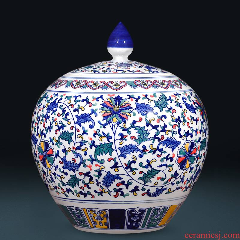 Jingdezhen ceramics craft creative blue - and - white, colorful new Chinese style sitting room adornment is placed large storage tank