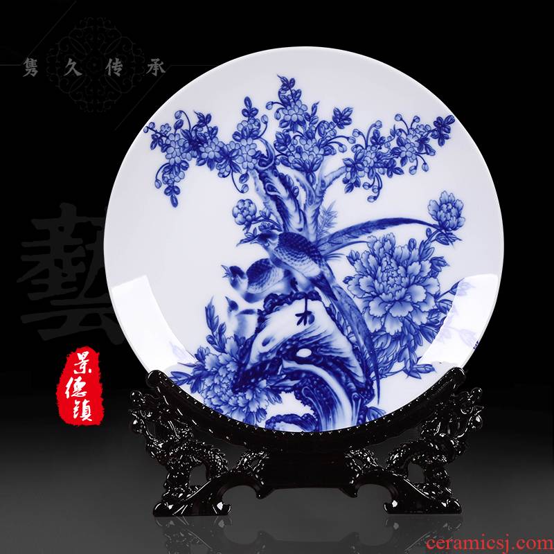 Jingdezhen blue and white porcelain ceramic furnishing articles hanging dish of new Chinese style household decorative plate of the sitting room ark, decorations arts and crafts