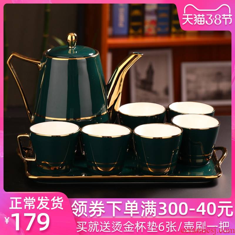 Nordic home with tea cup set cup light flower ceramic water key-2 luxury glass teapot cup has the gift of the sitting room