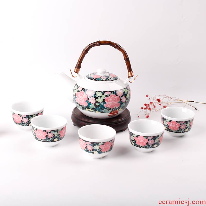 China red porcelain up prosperity prosperous 6 head tea set under the liling glaze color hand - made porcelain gifts kung fu tea pot