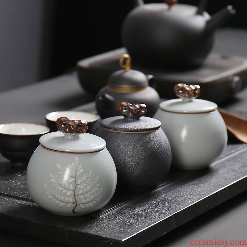 Devoted to inflammation caddy fixings ceramic retro mini portable small storage seal pot black tea pu - erh tea packaging customization