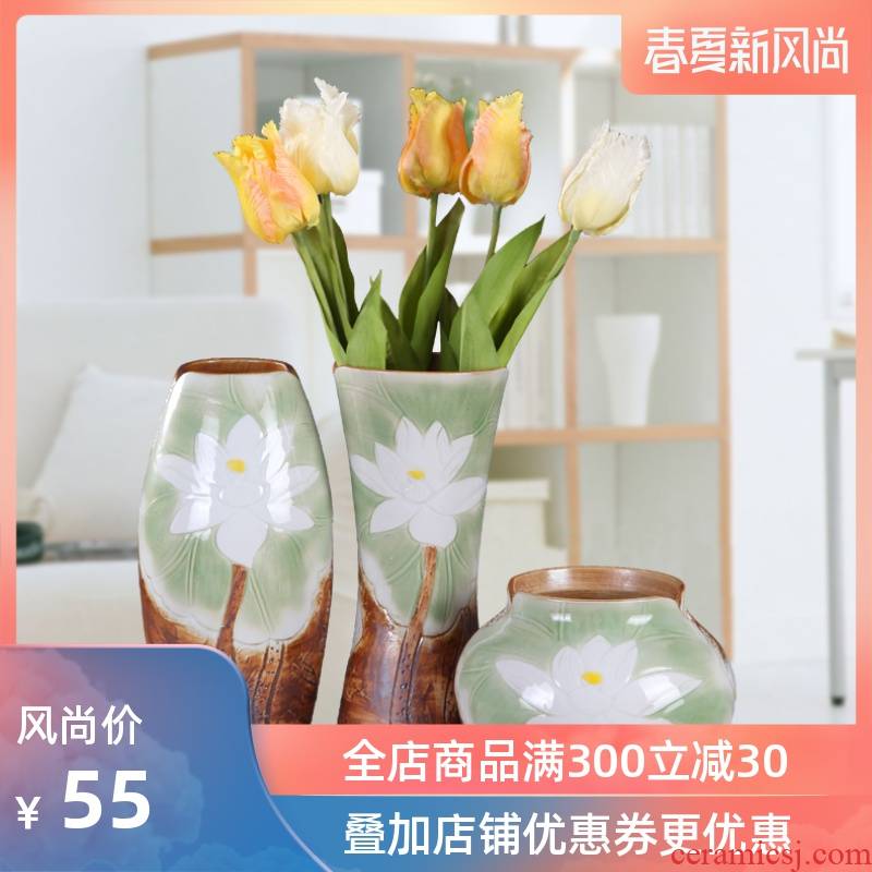 Checking out ceramic vase three - piece flowers, dried flowers, flower I and contracted new sitting room of Chinese style household soft outfit furnishing articles