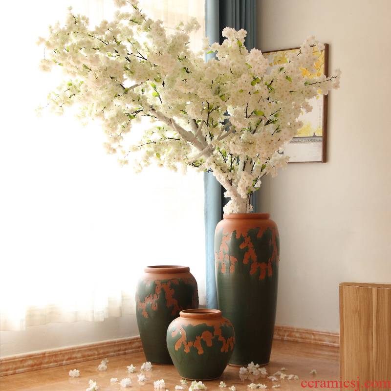 New Chinese style restoring ancient ways do old pottery ceramic flower pot sitting room porch flower arrangement of large coarse pottery vase combination furnishing articles
