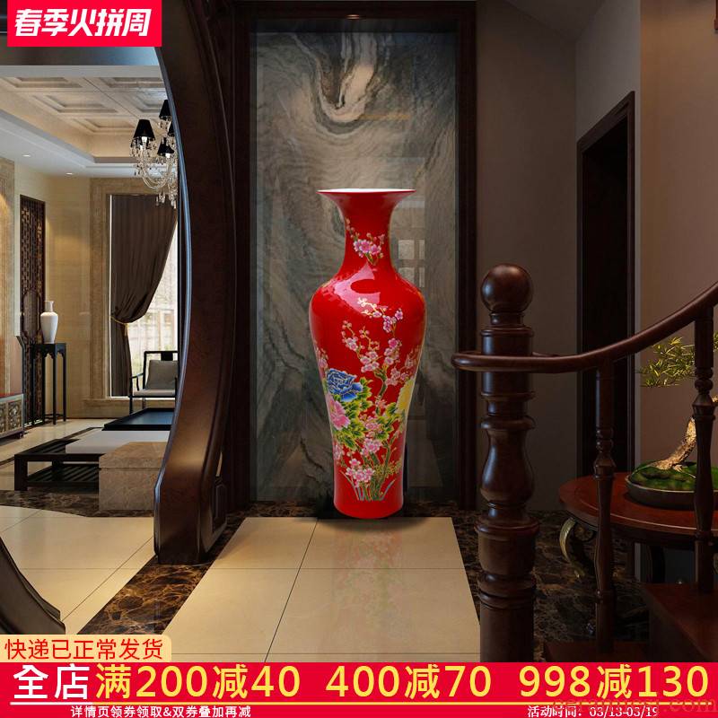 Jingdezhen ceramic Chinese red large vase home sitting room porch place, a large new home decoration hc - 074