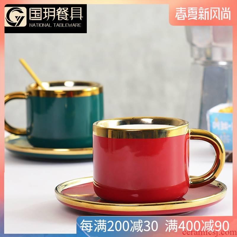 Ceramic coffee cups and saucers key-2 luxury afternoon tea cups with creative combination of European teaspoons glass mugs restoring ancient ways