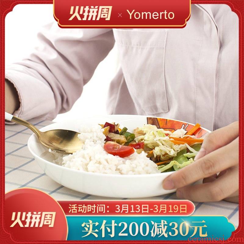 Yomerto ceramic dish plates home dumplings plate deep dish FanPan express cartoon steaming plate tableware suit