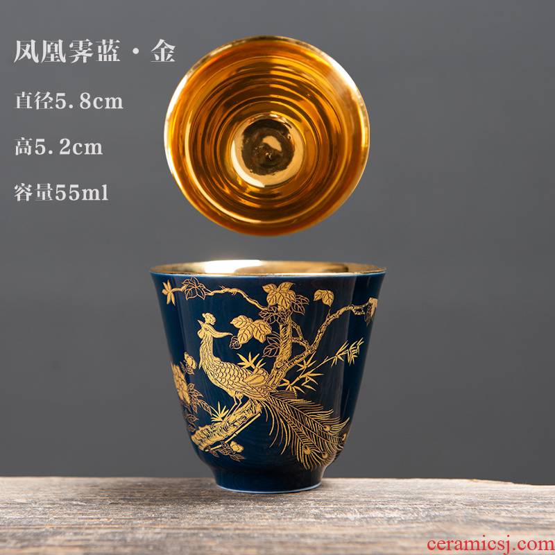 24 k gold cup silver cup sample tea cup of blue and white porcelain cup work kung fu paint household use master cup personal cup