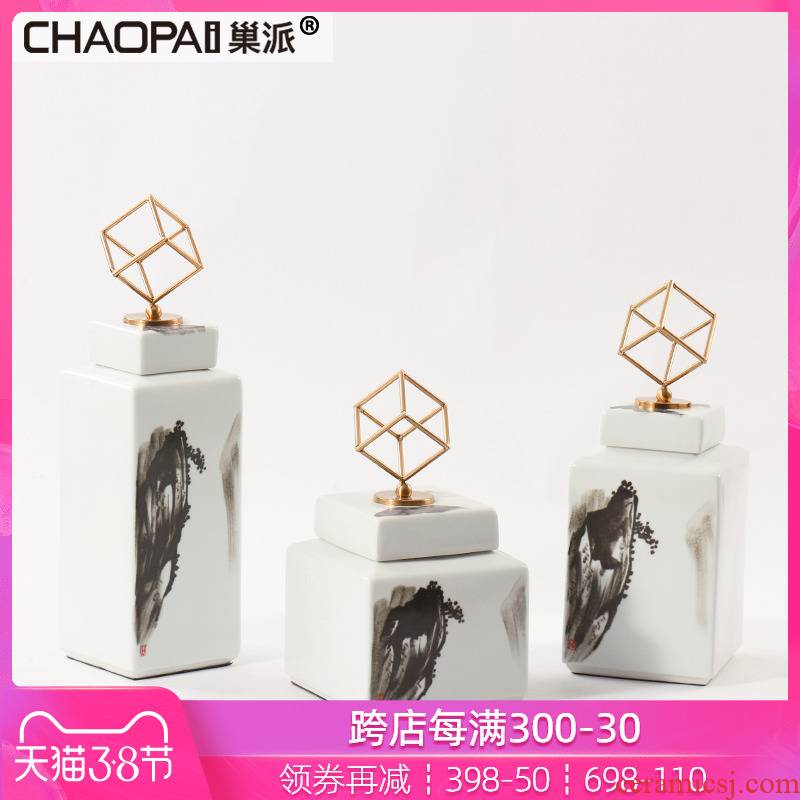New Chinese style square ceramic landscape tank ink bottle household act the role ofing is tasted wine soft outfit arranging the porch place hotel