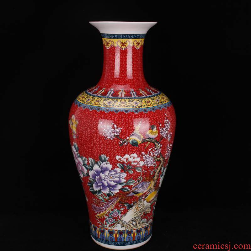 Jingdezhen porcelain end of qianlong red colored enamel charactizing a Chinese domestic outfit company store large vase