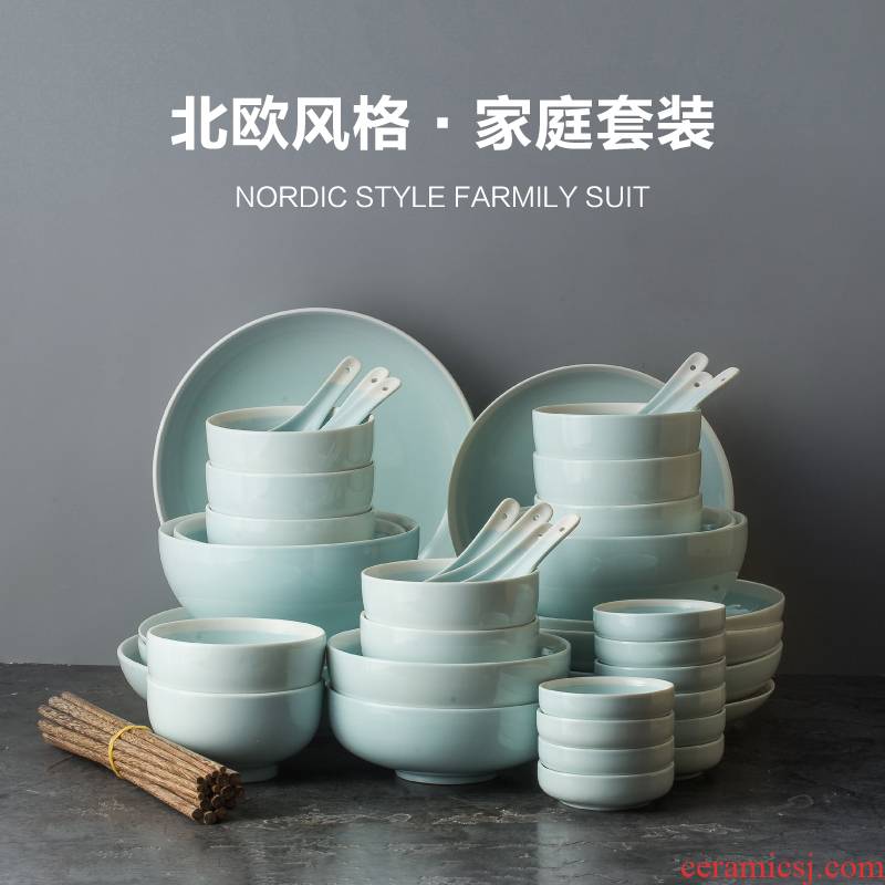 Eat rice bowl Nordic INS dishes suit 56 head contracted household ceramic plate 10 combination net red sun cutlery