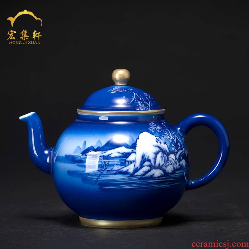 The teapot jingdezhen blue and white snow fuels The hand - made porcelain teapot single pot of kung fu tea pot all hand tea pot