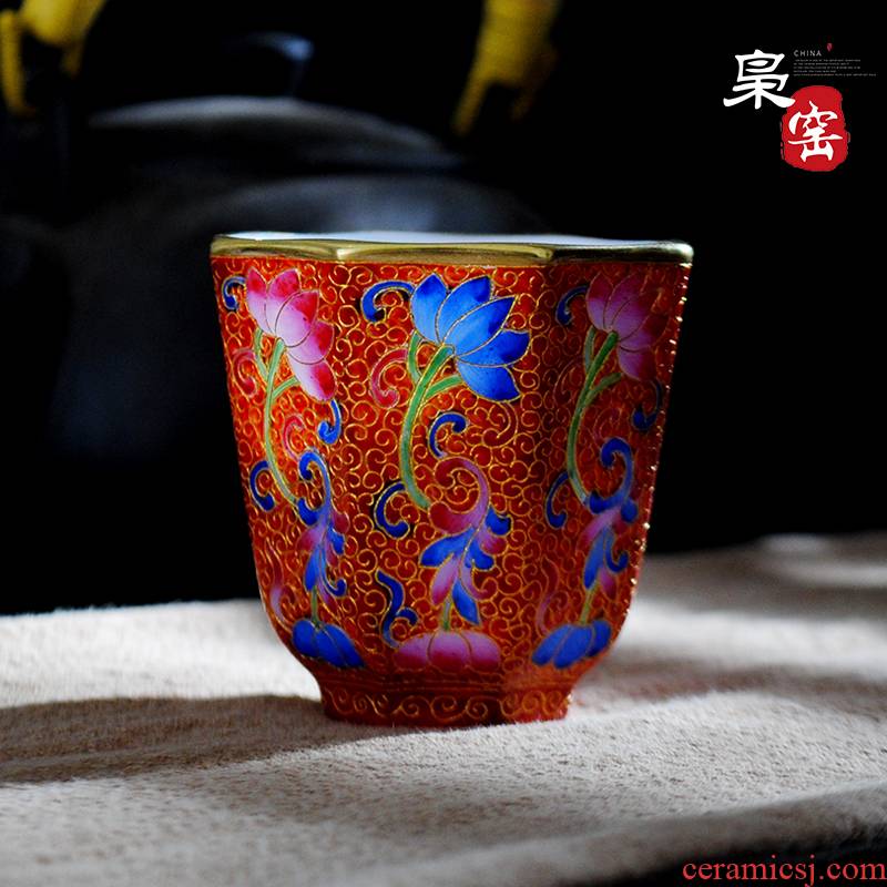Jingdezhen ceramic sample tea cup manual wire inlay master cup personal cup anise colored enamel kung fu tea cup