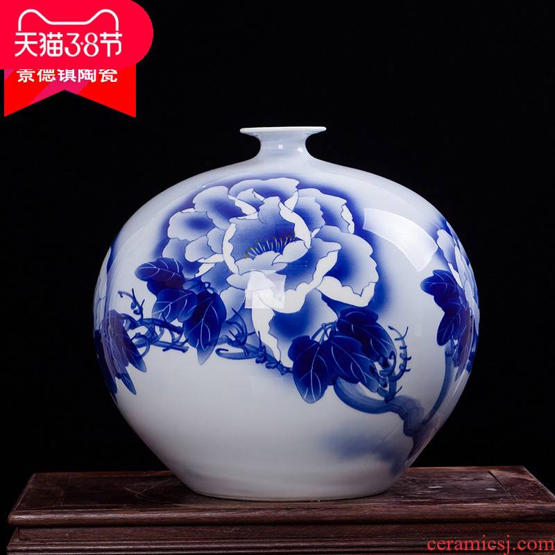 Jingdezhen ceramics famous Wu Wenhan hand - made pomegranate blooming flowers are blue and white porcelain vase collection certificate