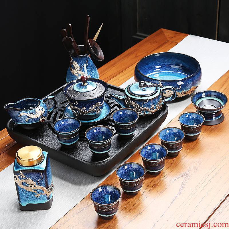 Variable set coppering. As silver kung fu tea set home lazy office automatic tea tea tray ceramic teapot teacup