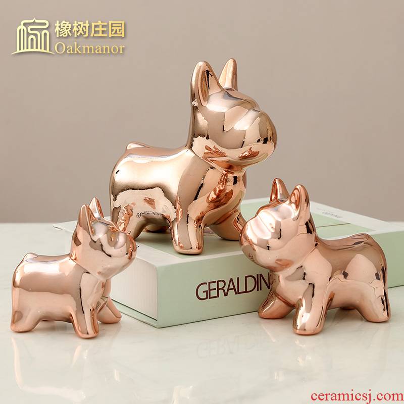 Nordic gold dog bulldog furnishing articles ceramic TV ark, room decorate children room decoration home decoration