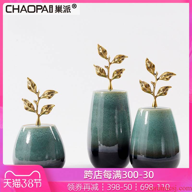 Chinese style grind arenaceous grain storage place national wind belt cover plating leaves cover handle ceramic pot hall sell ornaments