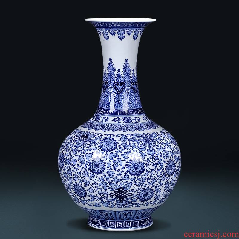 Jingdezhen ceramics imitation qianlong hand - made of blue and white porcelain vases, flower arrangement of new Chinese wine sitting room adornment is placed