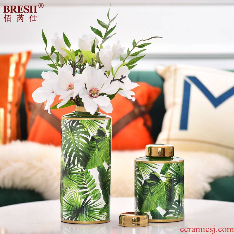 Household ceramic vases, light key-2 luxury decorations leaf green, flower implement of curvature of the villa example room living room decoration vase